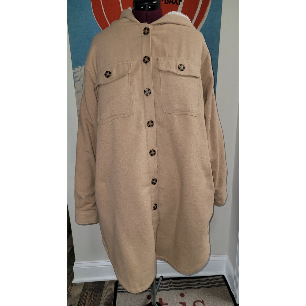 Women's Fashion Nova Charlotte Sherpa Lined Shacket Hooded Camel 2X Casual